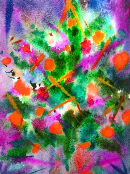 水彩彩色明亮纹理抽象背景手工制作。圣诞节。优雅的圣诞树上装饰着球和蜡烛图片下载