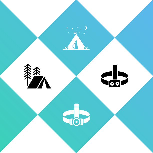 设置旅游帐篷头手电筒和旗帜图片下载