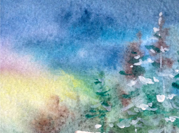 水彩彩色明亮纹理抽象背景手工制作。圣诞节。优雅的圣诞树上装饰着球和蜡烛图片下载