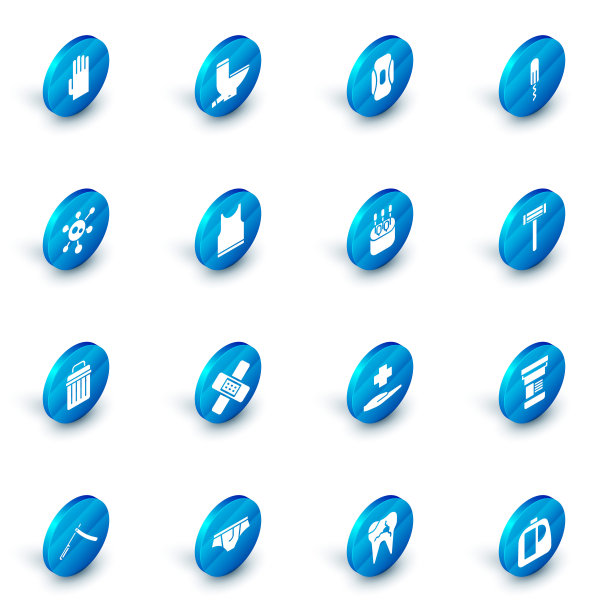 设置抽水马桶、卫生巾、卫生棉条、病毒、垃圾桶、无袖t恤、剃须刀和棉签作为耳朵图标。向量图片下载