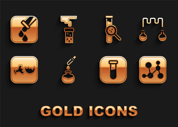 设置试管和烧瓶，化学配方，破碎，和图标。向量图片下载