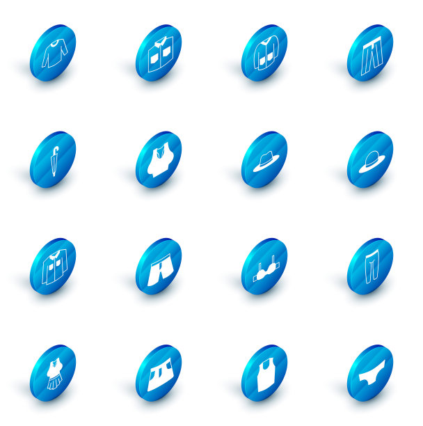 设置衬衫，毛衣，裤子，雨伞，汗衫，男子帽子和图标。向量图片下载