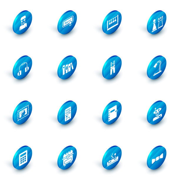 设置证书模板，钟摆，象棋，耳机，邮政邮票，书，台灯和裤子吊带图标。向量图片下载