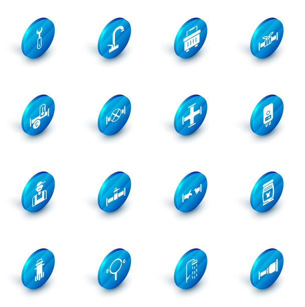 设置水龙头、工具箱、工业金属管道、水管工、阀门、电锅炉和图标。向量图片下载