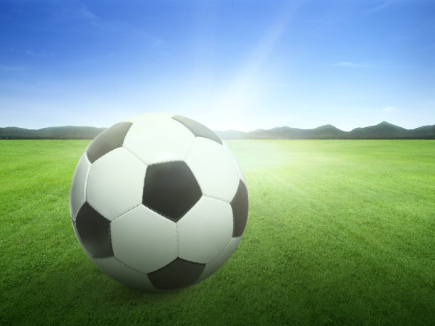 传统足球的背景图像郁郁葱葱的草地在蓝天下图片下载