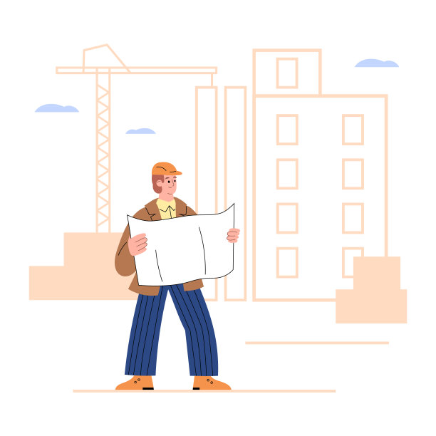 工程师或建筑师在施工现场，平面矢量插图孤立。图片下载