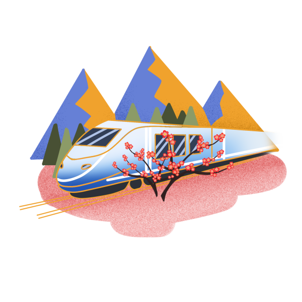 新年花朵春运高铁回家返乡图片下载