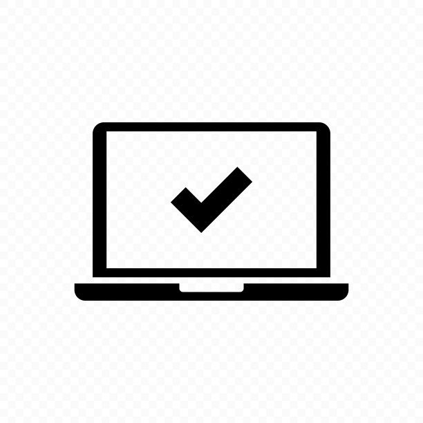 屏幕图标上有复选标记的笔记本电脑。笔记本电脑桌面。矢量线图标的业务和广告图片下载