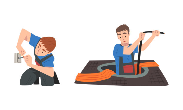 在插座向量组中整体修理电线的电工图片下载