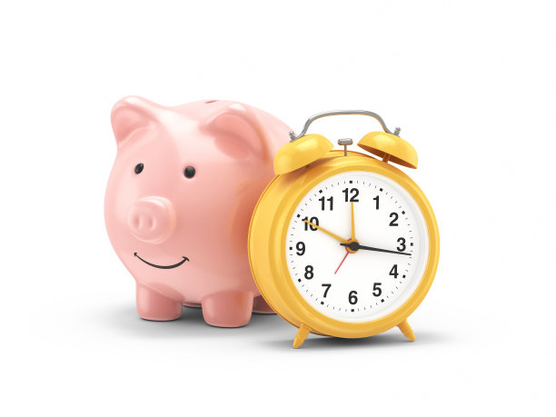 3d渲染储蓄罐和闹钟在白色背景股票照片图片下载
