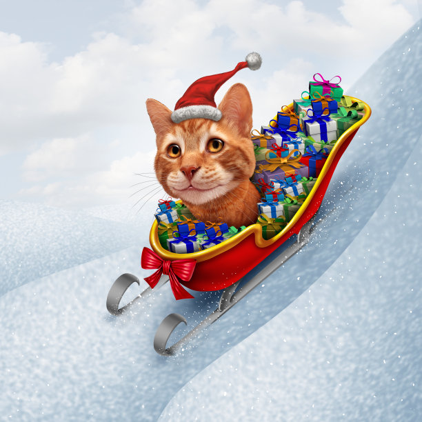 圣诞猫在雪橇上图片下载