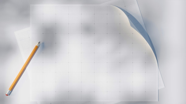 图形纸和铅笔的3D渲染在桌子上白色图片下载