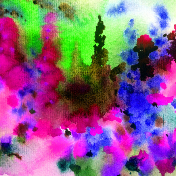 水彩彩色明亮纹理抽象背景手工制作。地中海风景。花园。海岸建筑和植被绘画图片下载