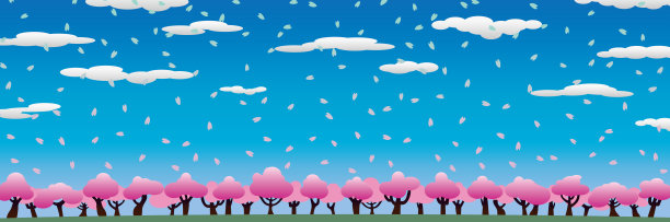 春天蔚蓝的天空，那里樱花飞舞图片下载