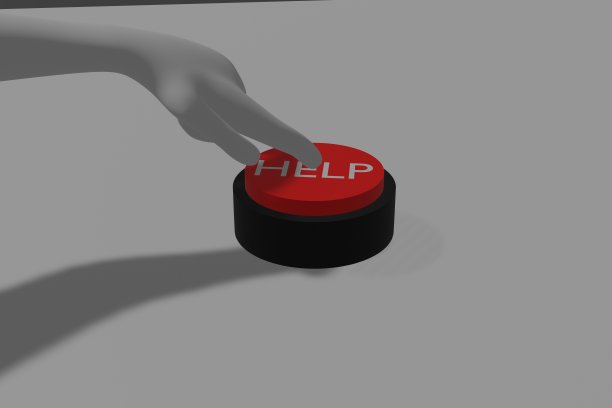 有些人按下“帮助”按钮。3 d渲染。图片下载