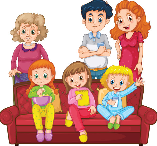白色背景上的快乐家庭卡通人物图片下载