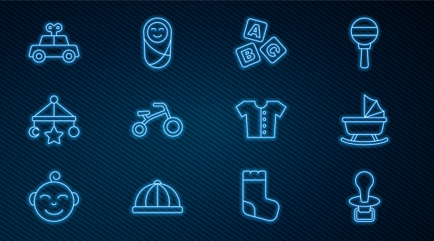 设置线婴儿假奶嘴婴儿车ABC块图片下载