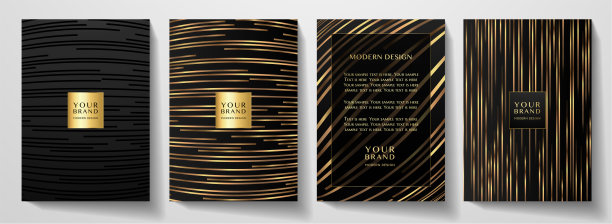 当代封面设计集。豪华动态线条图案，优质颜色:黑色、金色图片下载