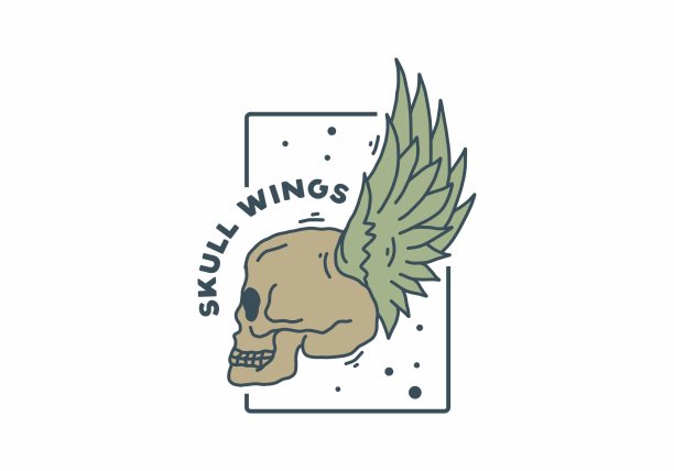 头骨与翅膀的复古插图图片下载