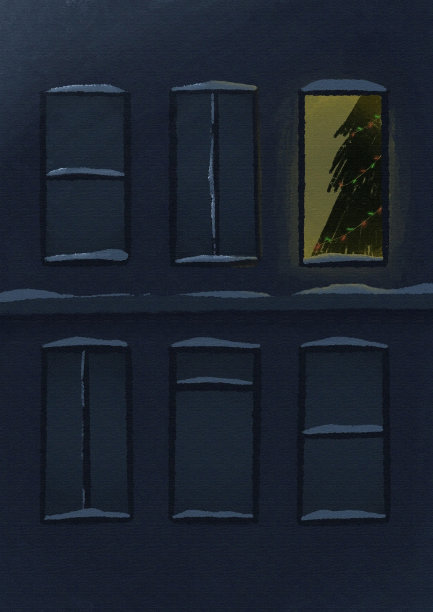 房子窗户上的圣诞树。节日卡片图片下载