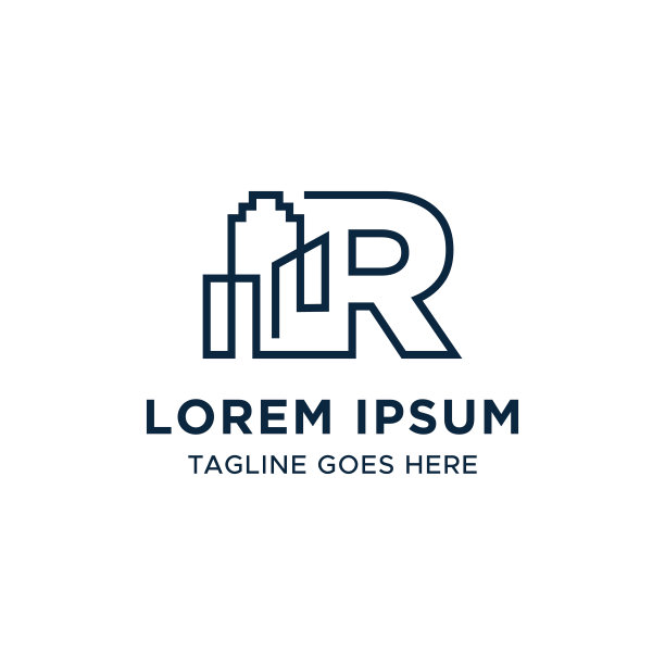 初始R字母与建筑矢量股票插图设计模板。图片下载