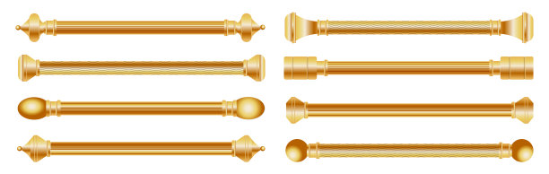 套逼真的窗帘管或豪华窗帘杆或模拟室内装饰设计概念。每股收益向量图片下载