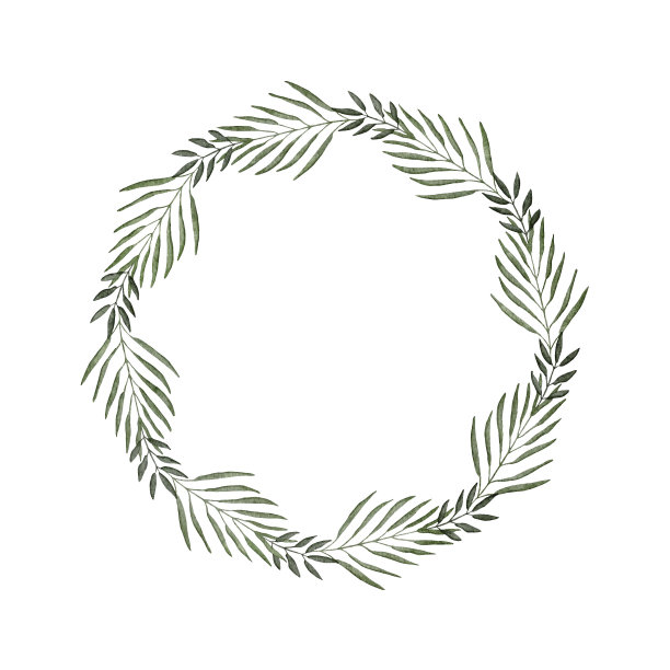 热带树叶花环的水彩插图。美丽的花环。图片下载