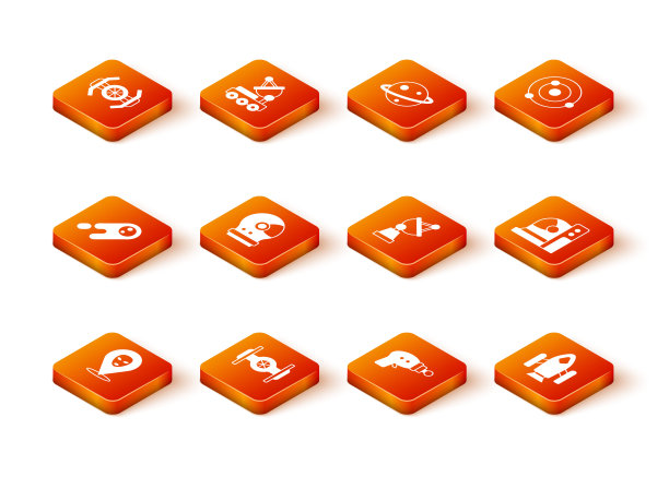 设置外星人，宇宙飞船，彗星快速坠落，宇航员头盔，射线枪，卫星天线，火箭和图标。向量图片下载