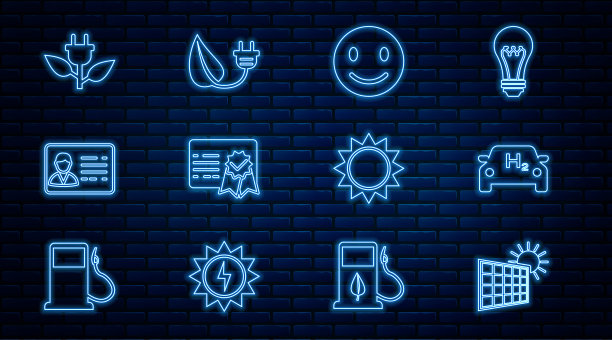 集太阳能电池板、太阳能、氢能车、笑脸、证书模板、标识牌、节电插片、太阳能及图标于一体。向量图片下载