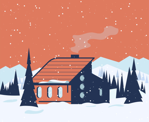 冬季森林插图中的小屋素材图片