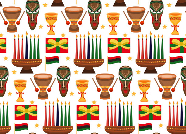 无缝图案宽扎节与传统的彩色和蜡烛kinara。矢量图图片下载