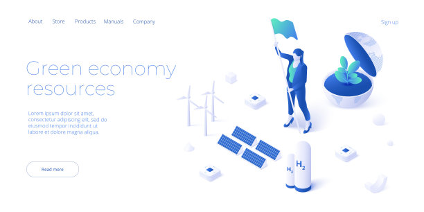 绿色经济和可再生能源概念的等距矢量插图。太阳能电池板和风力涡轮机。清洁地球环境的可持续发电厂图片下载