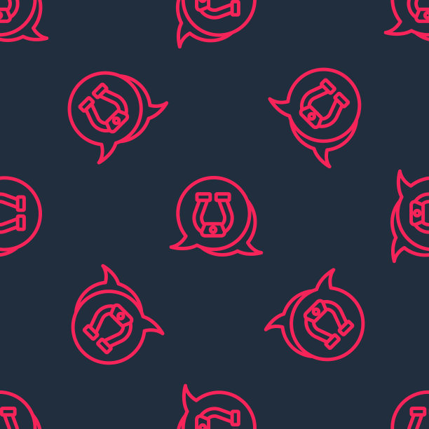 红线马蹄铁图标孤立无缝模式上的黑色背景。向量图片下载