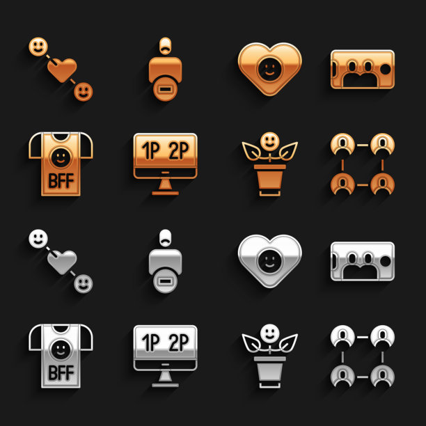 设置电脑显示器屏幕，自拍手机，永远最好的朋友，良好的关系，浪漫和失去的图标。向量图片下载