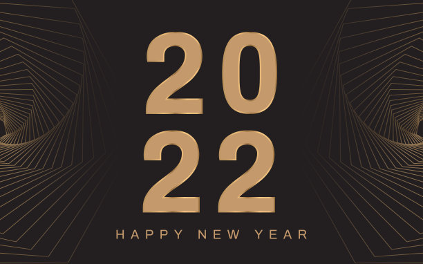 2022年新年快乐。在黑色背景上孤立的金色2022数字。金色的行波。奢华的风格。矢量插图。图片下载