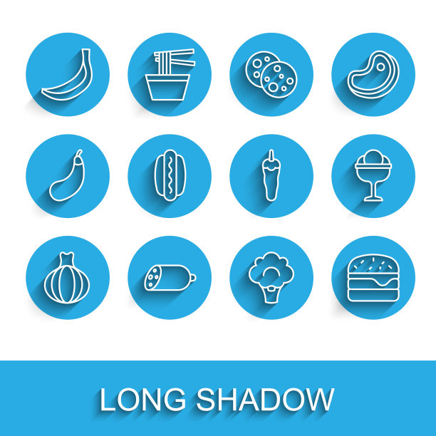 洋葱，香肠，香蕉，花椰菜，汉堡，热狗，冰淇淋在碗和辣椒图标。向量图片下载