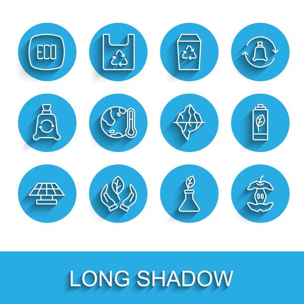 集线太阳能电池板，叶片在手，生态符号，植物育种，苹果核心，地球融化到全球变暖，自然叶片电池和冰山图标。向量图片下载