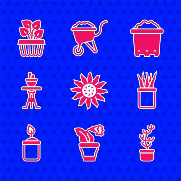 Set Flower, in pot, Exotic tropical plants, plant, Sprout bottle, on table, pot with soil and Indoor ivy icon。向量图片下载