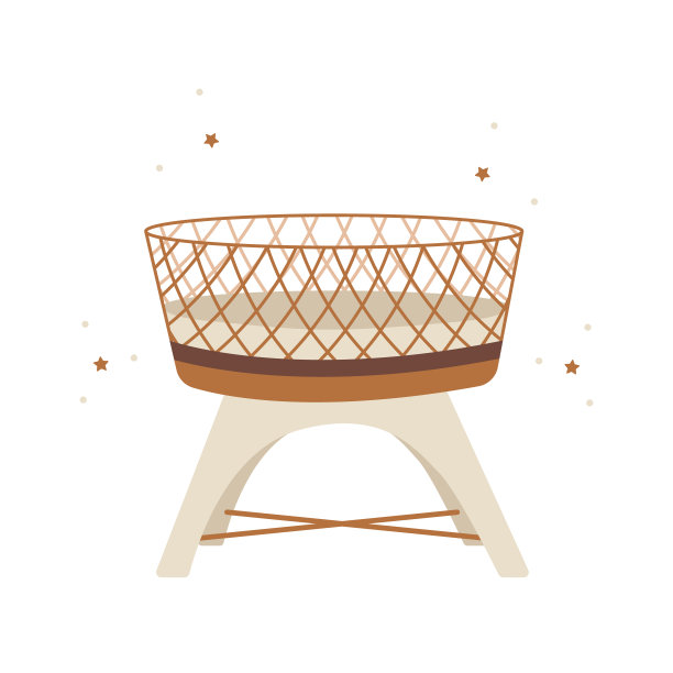 放荡不羁的婴儿摇篮。手绘斯堪的纳维亚木制婴儿床隔离在白色背景上。矢量插图在平面卡通风格图片下载