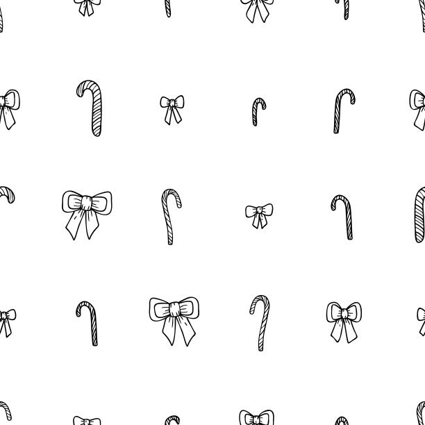 矢量无缝模式与弓和糖果。可爱的印花布料，亚麻和睡衣，网页，剪贴簿相册，礼物和包装纸，贺卡，封面，冬季装饰，拼贴画。图片下载