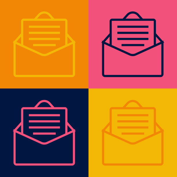 波普艺术线信封与圣诞派对邀请卡图标孤立的颜色背景。圣诞快乐，恭贺新禧。向量图片下载