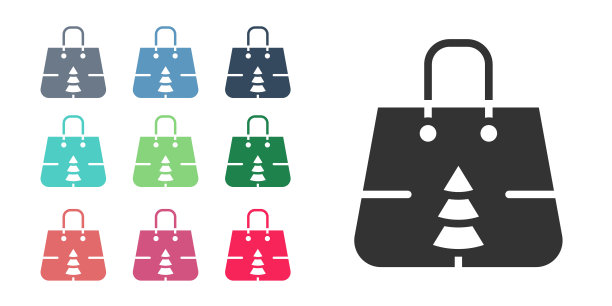 黑色圣诞节纸质购物袋，带雪花图案，白色背景。包装标识。圣诞快乐，新年快乐。矢量图图片下载