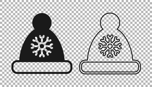 黑色圣诞节圣诞老人帽子图标，隔离在透明背景上。圣诞快乐，新年快乐。矢量图片下载