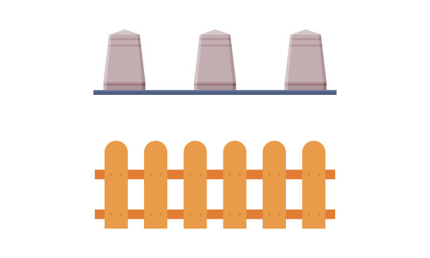 作为城市公园元素向量集的栅栏和石道栅栏图片下载