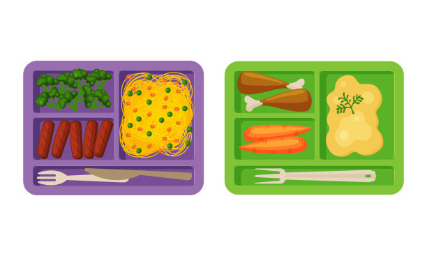 带新鲜开胃食物的餐盘放在不同的部分上面的视图向量集图片下载