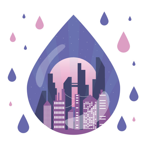 城市里的雨滴。矢量图图片下载