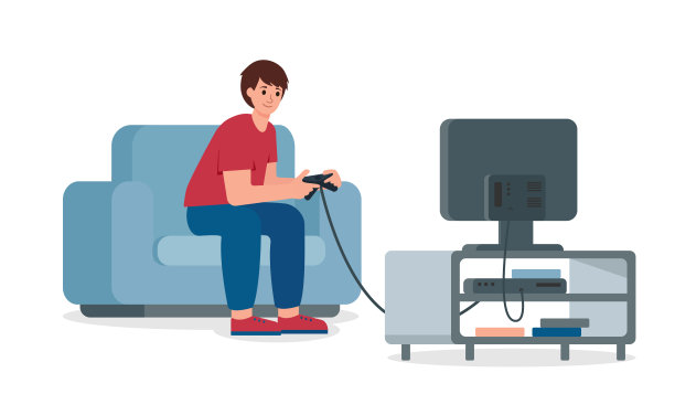 青少年在电视上玩游戏。图片下载