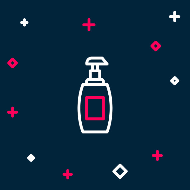 线瓶液体抗菌肥皂与分配器图标孤立在蓝色背景上。防腐剂。消毒、卫生、护肤。色彩斑斓的轮廓的概念。向量图片下载