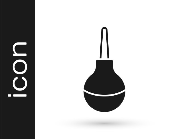 黑色灌肠图标孤立在白色背景上。用塑料头灌肠。医疗梨。向量图片下载