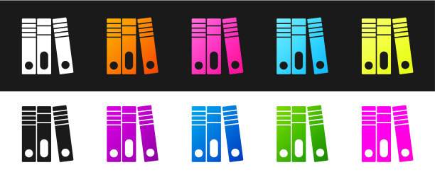 在黑白背景上设置带有文件和文档图标的Office文件夹。办公室的绑定。档案文件夹的迹象。向量图片下载